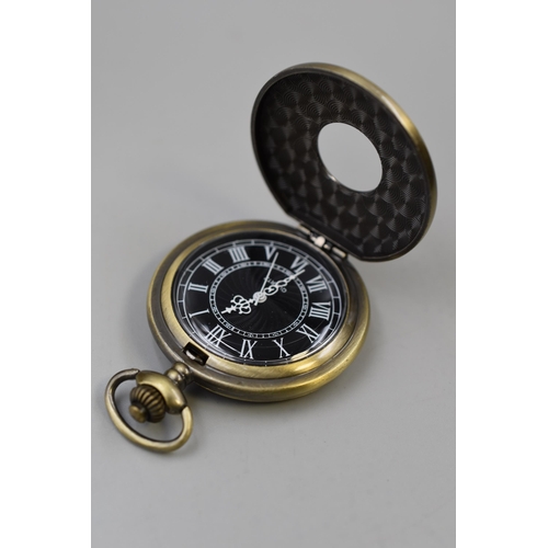 93 - Mudder half hunter pocket watch in antique brass with fob chain in presentation box, working and new... 