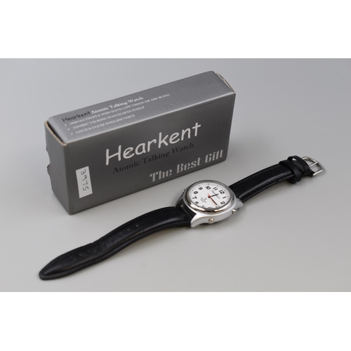 101 - Hearkent speaking watch for blind or visually impared people in silver with black strap new boxed an... 