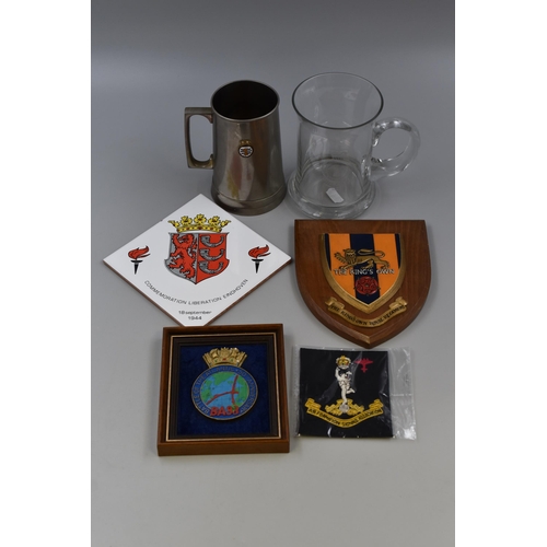 219 - Selection of Militaria including The Kings Own Wall Plaque, Battle of Atlantic Mounted Badge, Eindho... 