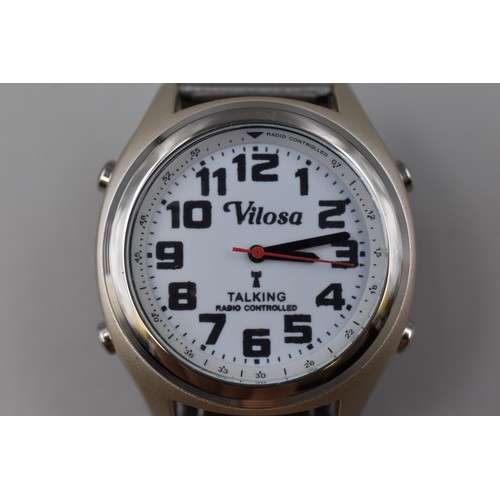 102 - Vilos radio controlled talking watch for blind and visually impared people, in silver with expanding... 