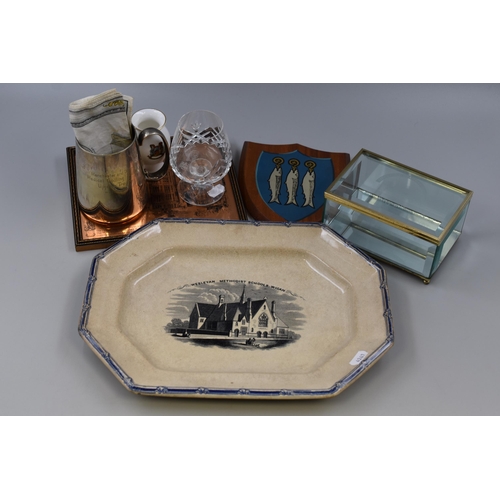 227 - Eight Pieces of Local Interest Memorabilia including Antique Wesleyan Methodist School Wigan Platter... 