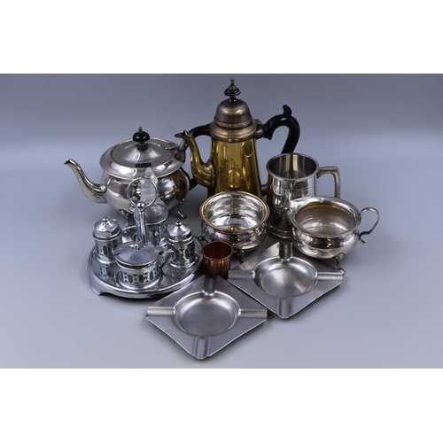 228 - Selection of Plated Ware including Condiment Set, Teapot, Tankard, Coffee Pot, and More