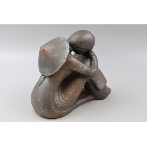 230 - Oriental 'Saigon' Figure Of Person 'Sitting In Thought' Solid Metal Effect Sculpture, approx 9