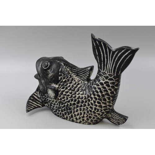 231 - Ceramic Open Mouthed Koi Carp Fish in Black/White Finish, approx 10