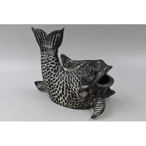 231 - Ceramic Open Mouthed Koi Carp Fish in Black/White Finish, approx 10