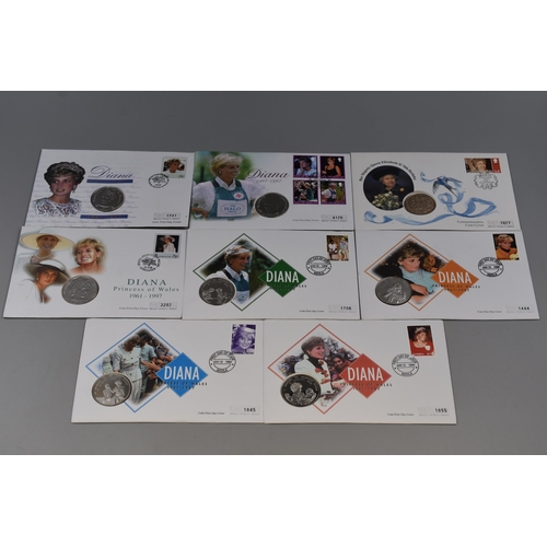 117 - Collection of Eight First Day Covers Mainly of Princess Diana, all with Proof Crown Coins. Includes ... 