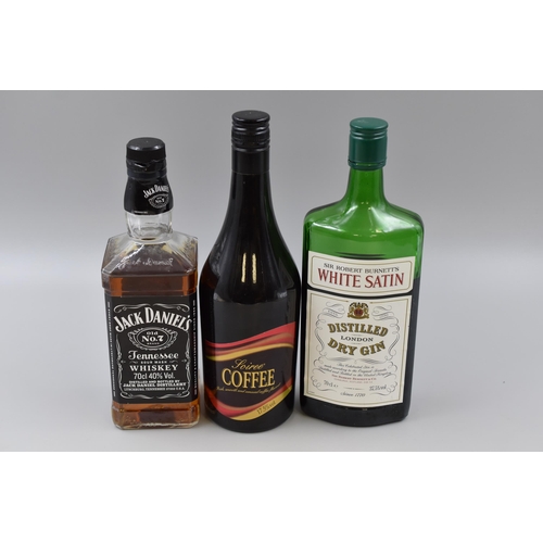 239 - Two Part Bottles of Alcohol (Jack Daniels and White Satin Dry Gin), With Sealed Soiree Coffee Liquor