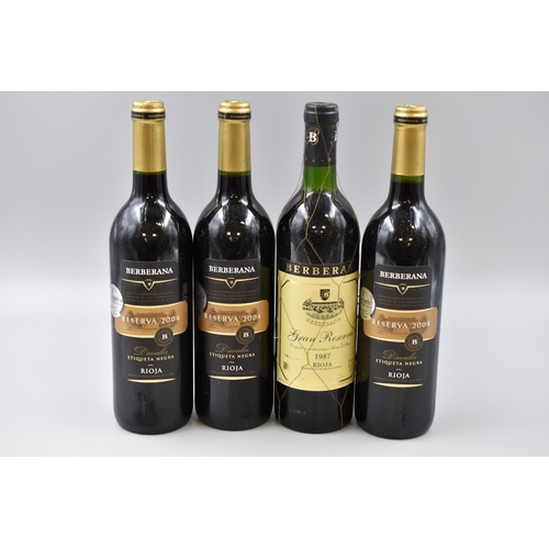 240 - Four Sealed Bottles of Berberana Red Wine. Include Gran Reserva 1987, and Three Bottles of Reserva 2... 