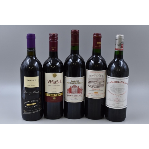 244 - Five Sealed Bottles of Red Wine To Include 2012 Vina Sol Tempranillo Torres, 2001 Chateau Mayne-Veil... 