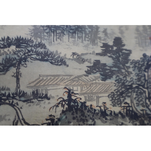 253 - Framed and Glazed Vintage Chinese Silk painting Depicting a Rural Mountain Scene approx 14