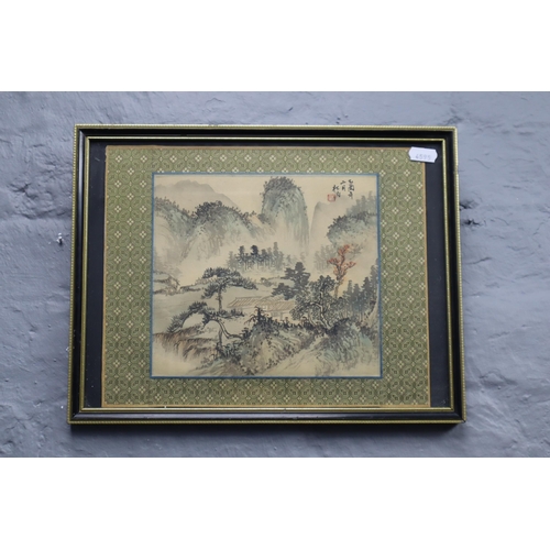 253 - Framed and Glazed Vintage Chinese Silk painting Depicting a Rural Mountain Scene approx 14