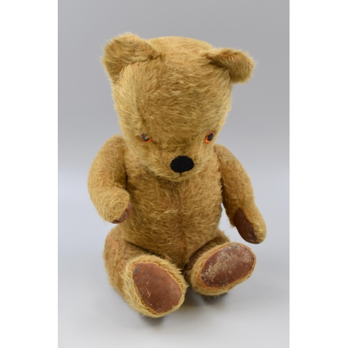 255 - 1940's teddy bear with fully jointed limbs, musical and plays rock-a-bye baby, mechanical key wound,... 