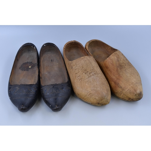 274 - Two Pairs of Vintage Wooden Clogs To Include Ebonised Pair and Other