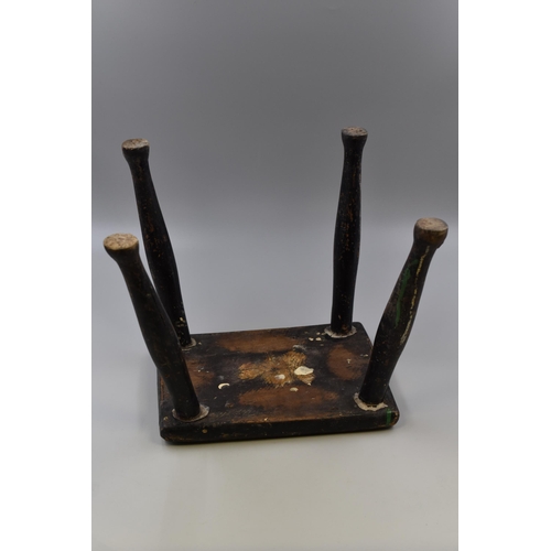 279 - Early 19th Century Milking Stool with Upholstered Hide Top (12” x 11.5” x 10”)