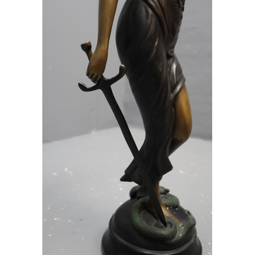 281 - Large 3ft Bronzed Figure of Lady Justice in the Style of Leopold Steiner (missing index finger)