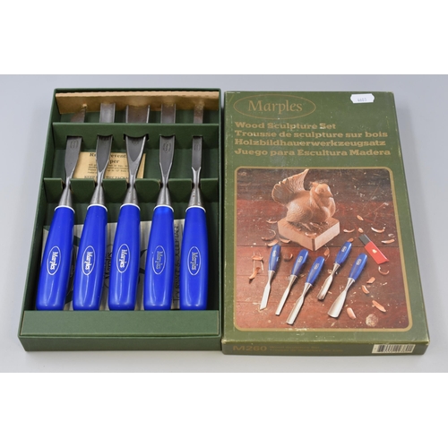 282 - Set of five Marples wood sculpting chisels boxed and in as new condition