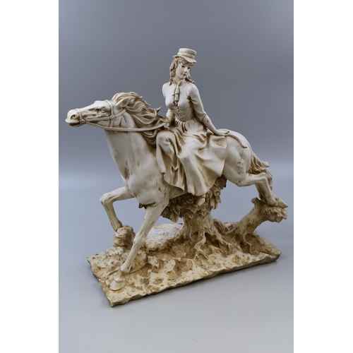 266 - Large Alabaster Victorian Lady on Horseback Statue (was formally a lamp) but does not detract from i... 