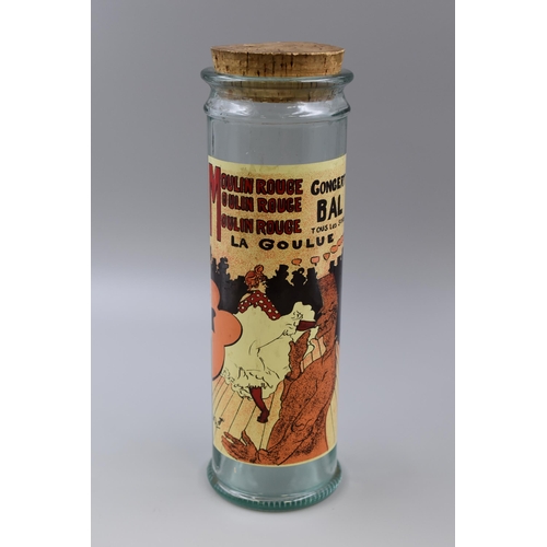 287 - Moulin Rouge Art Nouveau - Vintage Glass Pasta Storage Jar With Cork Lid 1970's