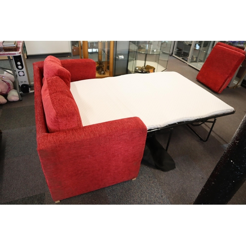 534 - Nice Clean Small Double Bed Settee in Candy Red Valour Material approx 63