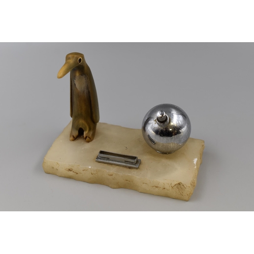 179 - Vintage Horn-Carved Penguin Desk Lighter