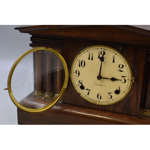 310 - Gilbert Wood Cased Chimming Mantle Clock Complete with Pendulum (16