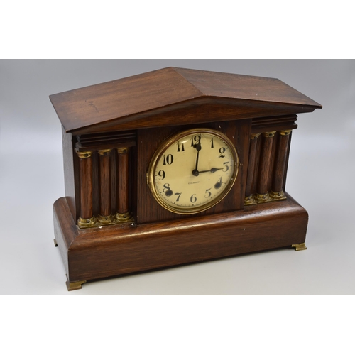 310 - Gilbert Wood Cased Chimming Mantle Clock Complete with Pendulum (16