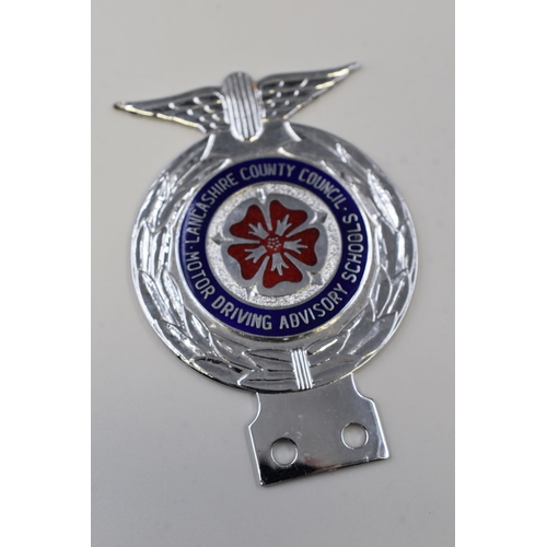 185 - Vintage Lancashire County Council Motor Driving Advisory Schools Car Badge