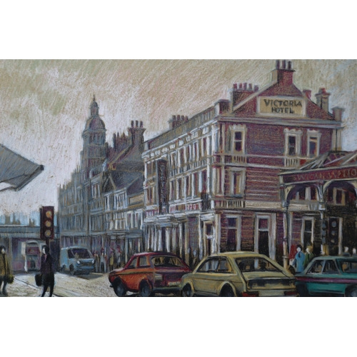 324 - Framed Signed Neville Turner Pastel Picture Depicting a 1980/1990 Wigan Wallgate Scene approx 19