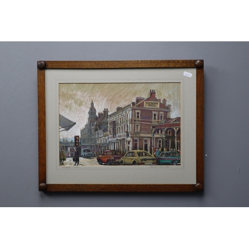 324 - Framed Signed Neville Turner Pastel Picture Depicting a 1980/1990 Wigan Wallgate Scene approx 19