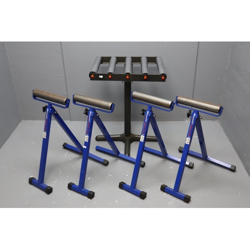 609 - Set of 4 Record RPR 400 Rollers. Plus a four roller, roller stand. Hight adjustable.