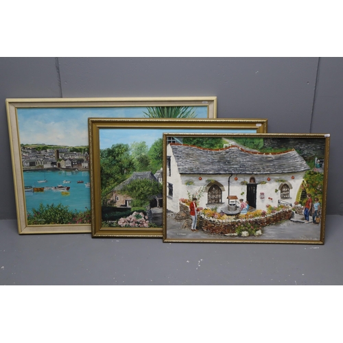 326 - Three Original Oil on Boards Depicting Cornish Scenes in Framed Mounts (Largest 39