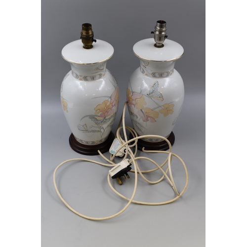 333 - Two Royal Winton Table Lamps with Butterfly Pattern (Power on)