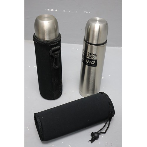 467 - Nespresso milk frother (worked when tested ) Plus two Stainless steel vacuum flask with neoprene hol... 