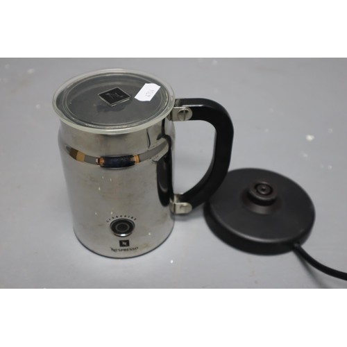 467 - Nespresso milk frother (worked when tested ) Plus two Stainless steel vacuum flask with neoprene hol... 