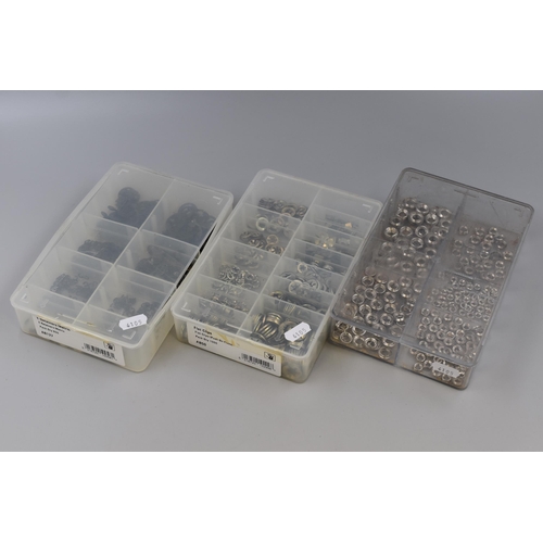 661 - Three Plastic sectional Boxes complete with Contents to include E-Retainer Metric, Flat Clips (push ... 