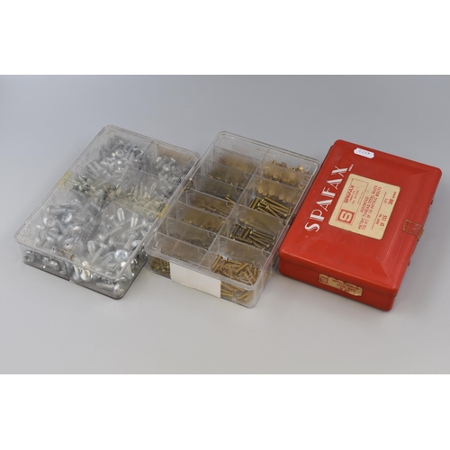 662 - Three Plasic sectional Cases complete with Contents of Brass and Steel Nuts and Bolts in Various Siz... 