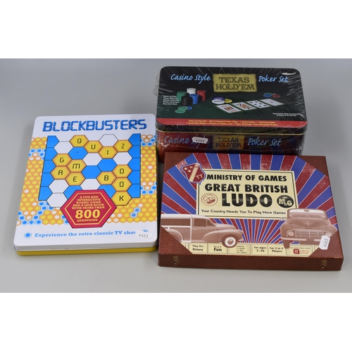 474 - Sealed Texas Poker Set, Blockbusters and Ludo Games