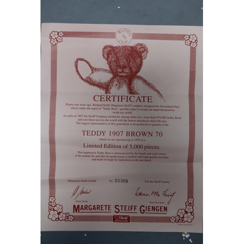 379 - A Boxed Limited Edition Steiff Growler Teddy 1907 Braun 70 1993 Replica 70cm, With Certificate of Au... 