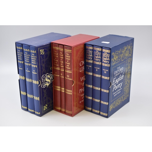 677 - Three Oxford English Book Sets. Includes The Complete Shakespeare, Library of Words and Phrases, Lib... 