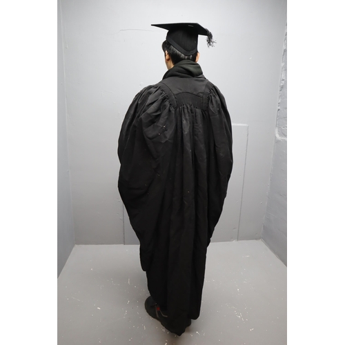 689 - Vintage Graduation Gown with Hat and Colours by J Wippell and Co Ltd