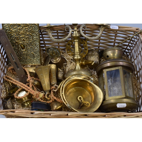 405 - Mixed Selection of Brassware Including Lamp, Candleholder, Rabone Spirit Level, Cowbell, Owls and Mo... 