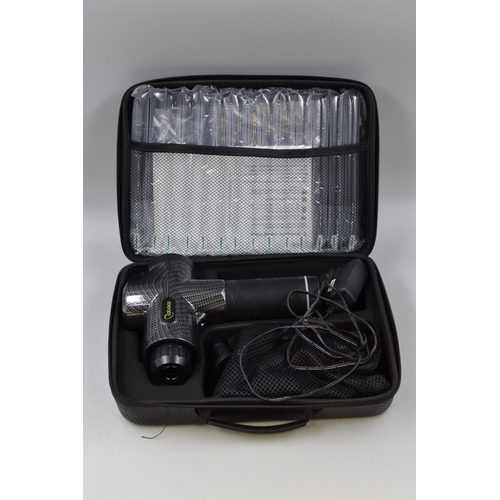 406 - Cased Cotsoco Rechargeable Cordless massager complete with attachments, and Charge lead