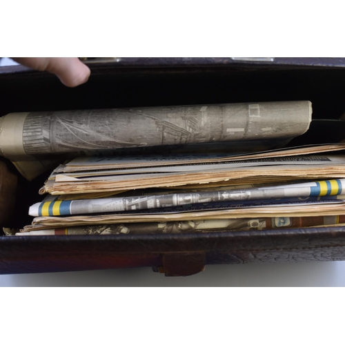 693 - Vintage Leather Briefcase containing a selection of Bolton related ephemera and a Royal Engineers Ha... 