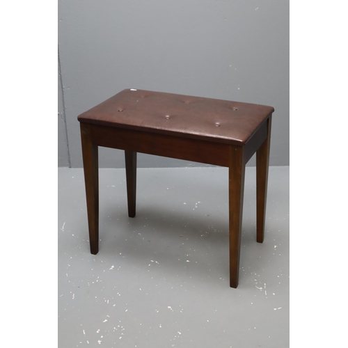 584 - Mid century Piano Stool with Storage Covered in Brown Faux Leather Material 24