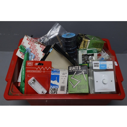 487 - Selection of electrical and plumbing items to include, insulation tape, dimmer switches, various cab... 