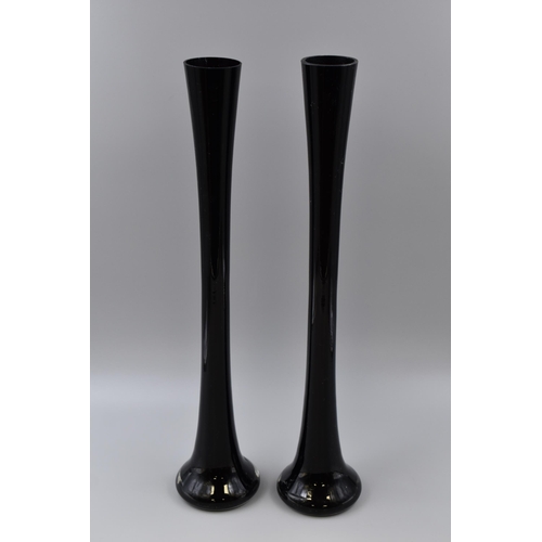 700 - Pair of Tall, Slim Black Glass Vase's approx 20