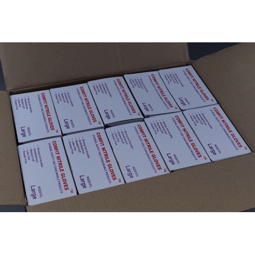 488 - Ten boxes of 100 each (1000 in total) Comfit latex and powder free Nitrile glove size Large