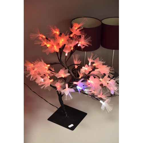 703 - Pair of Chrome Bedside Lamps and a Electronic Multifucytional Illuminated Bonzai Style Lamp