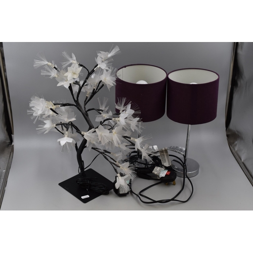 703 - Pair of Chrome Bedside Lamps and a Electronic Multifucytional Illuminated Bonzai Style Lamp