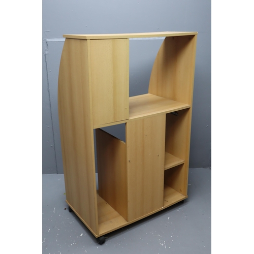 490 - Oak Effect Computer Unit with Sectional Top level Storage and Sectional Under Storage and keyboard p... 